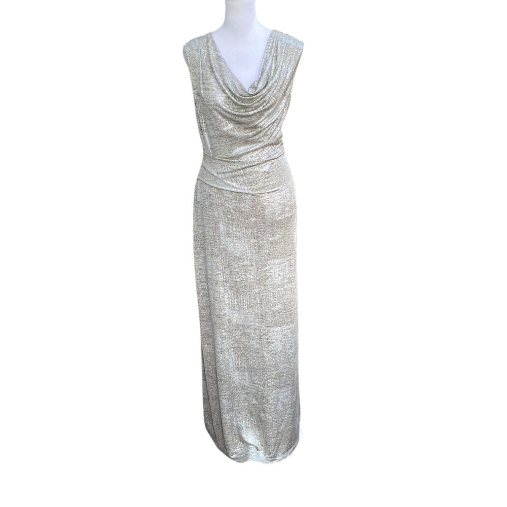 Connected Apparel Ladies Long Length Sleeveless Metallic Cowl Neck Lined Size 8 - Picture 3 of 16